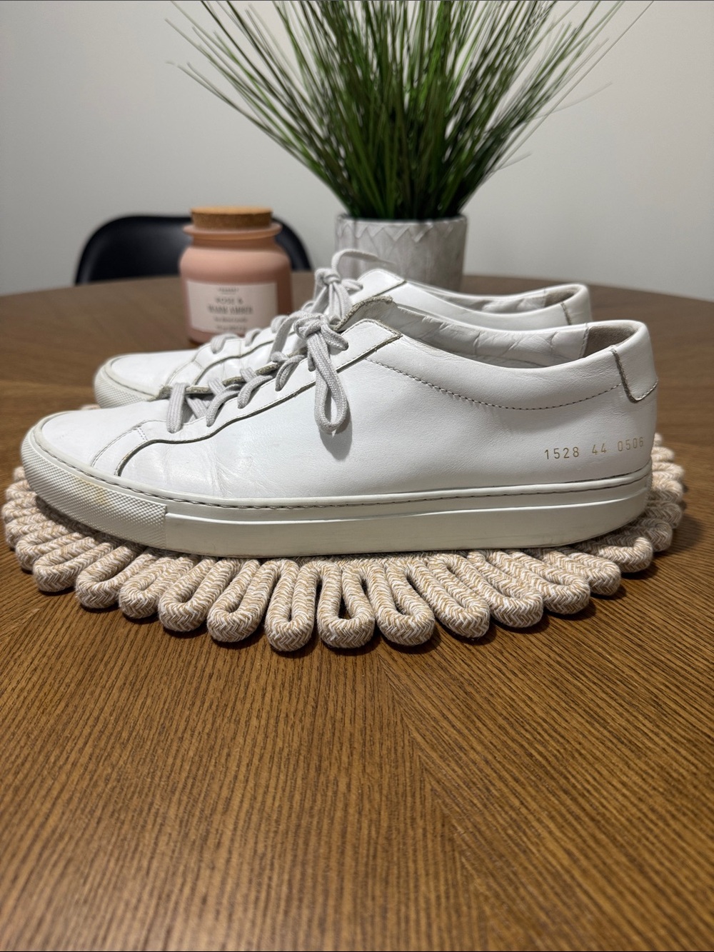 Common Projects mens 11 solid white low top leather sneaker shoes